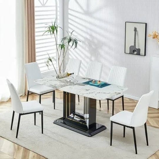 churanty-faux-marble-dining-table-set-for-6white-rectangular-kitchen-table-with-u-shape-base-and-6-s-1