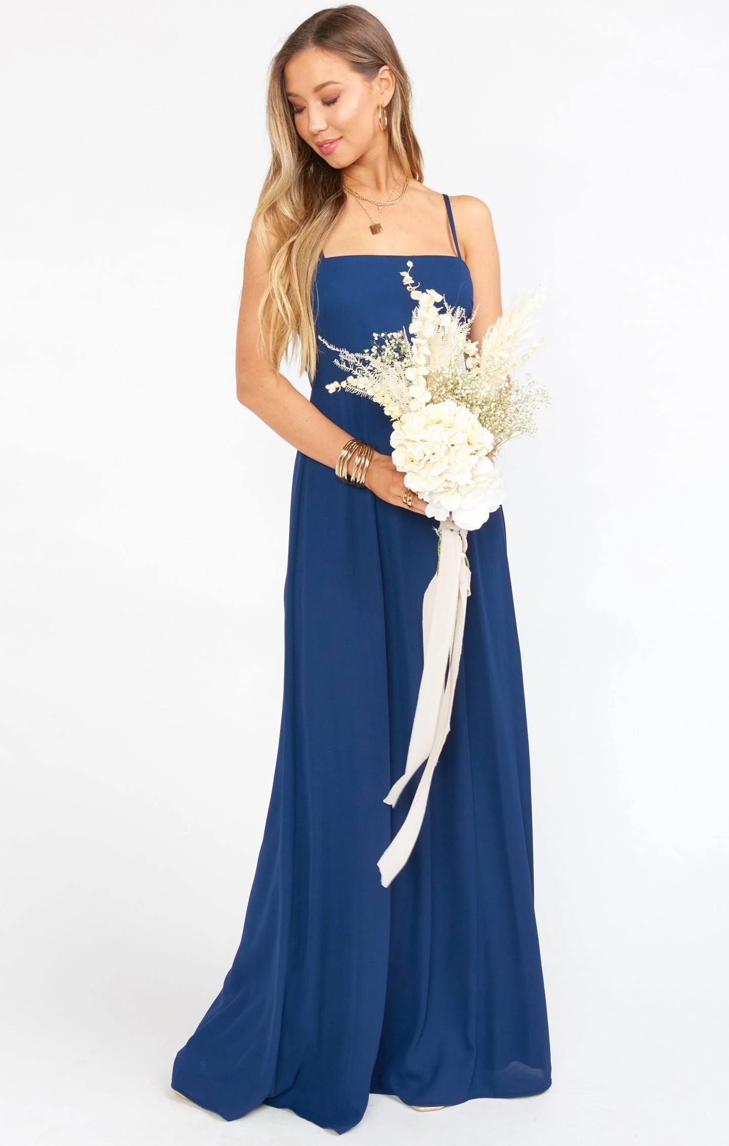 Chic Navy Blue Maxi Dress with Tie Back | Image