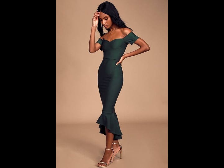 lulus-how-much-i-care-dark-green-off-the-shoulder-trumpet-midi-dress-size-large-100-polyester-1