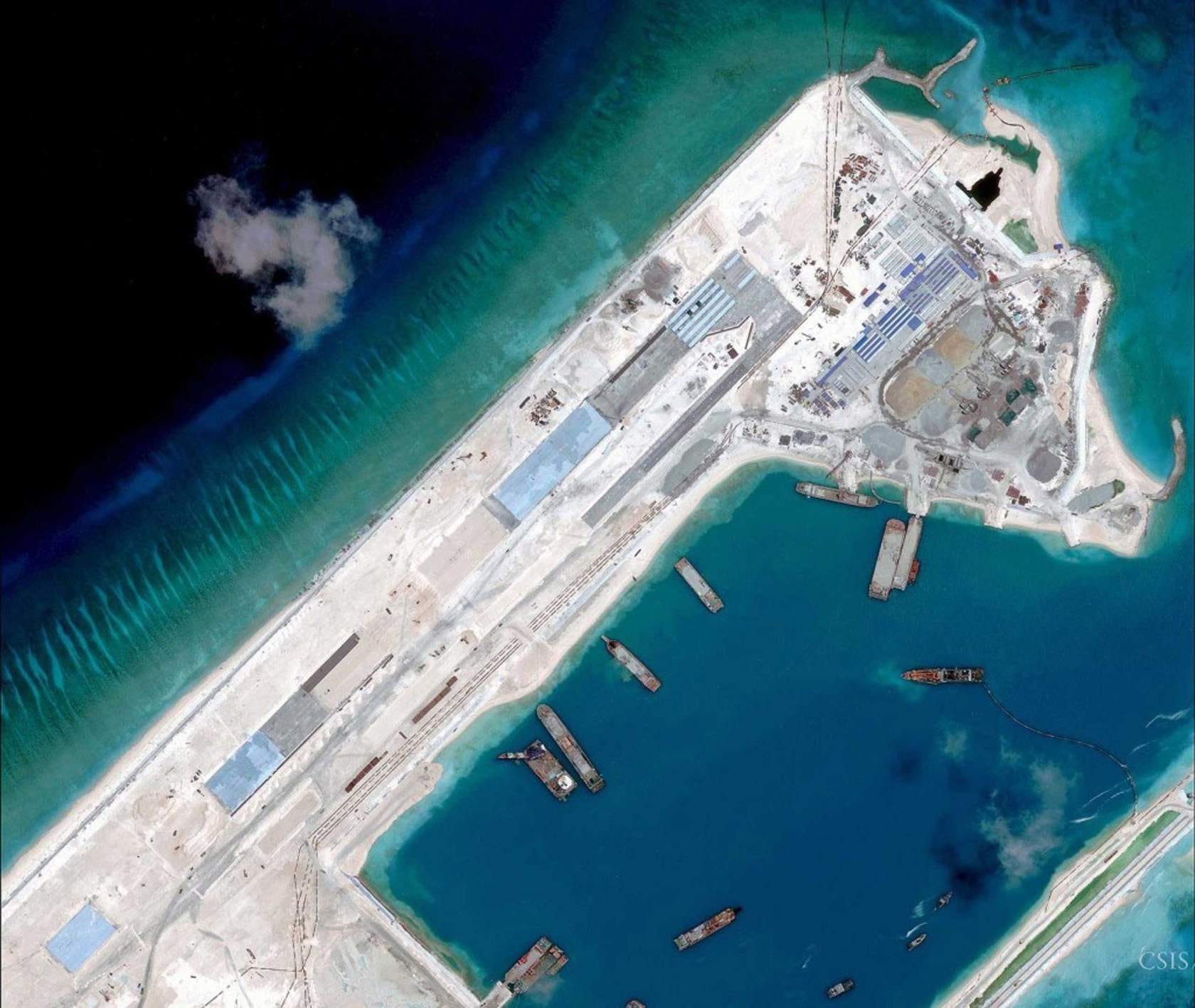 Airstrip on the Fiery Cross Reef in the South China Sea on April 2, 2015. CSIS Asia Maritime Transparency Initiative/DigitalGlobe photo