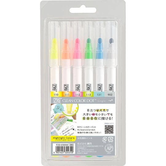 kuretake-zig-clean-color-dot-marker-6-highlight-color-set-1