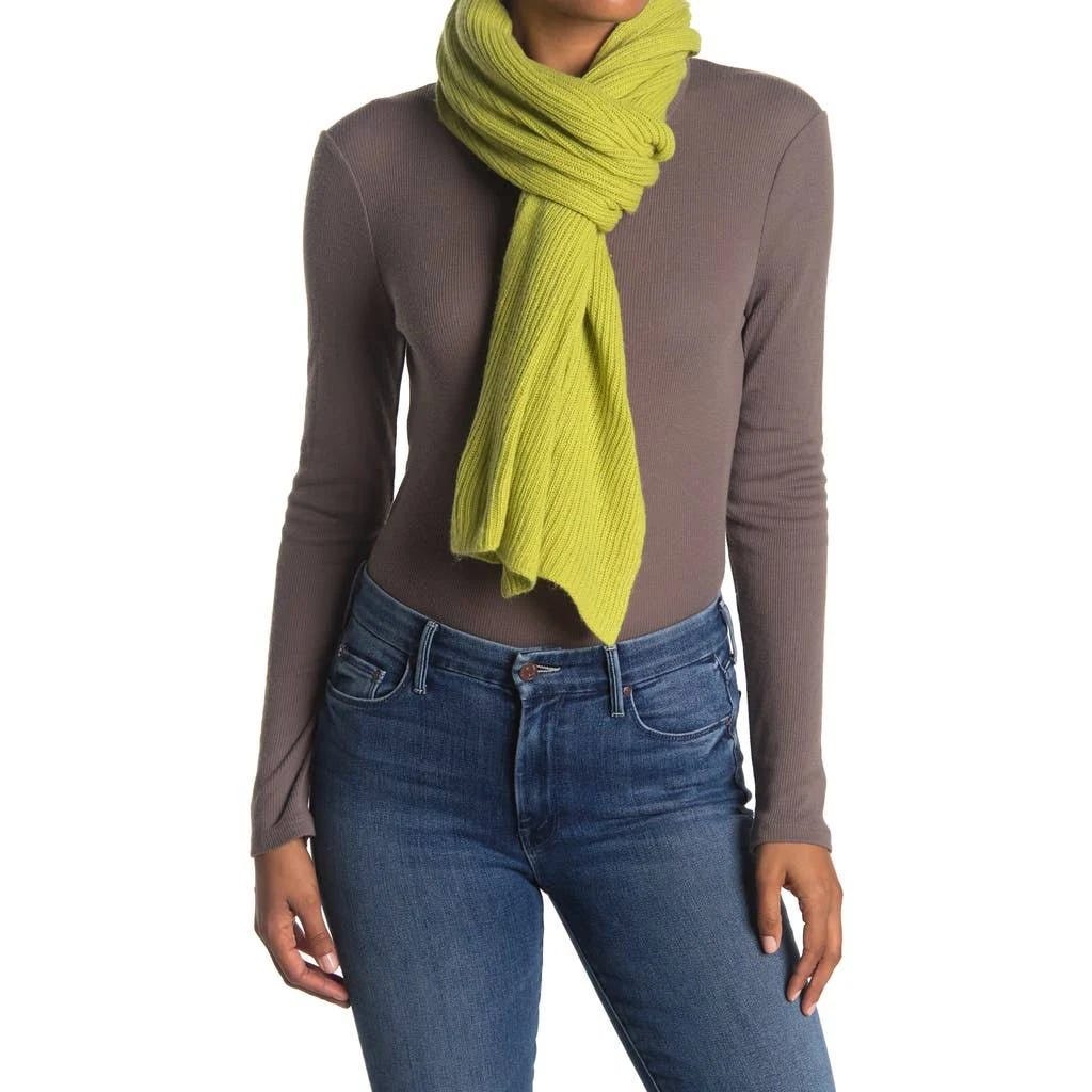 Luxurious Meadow Green Ribbed Knit Wrap Scarf | Image