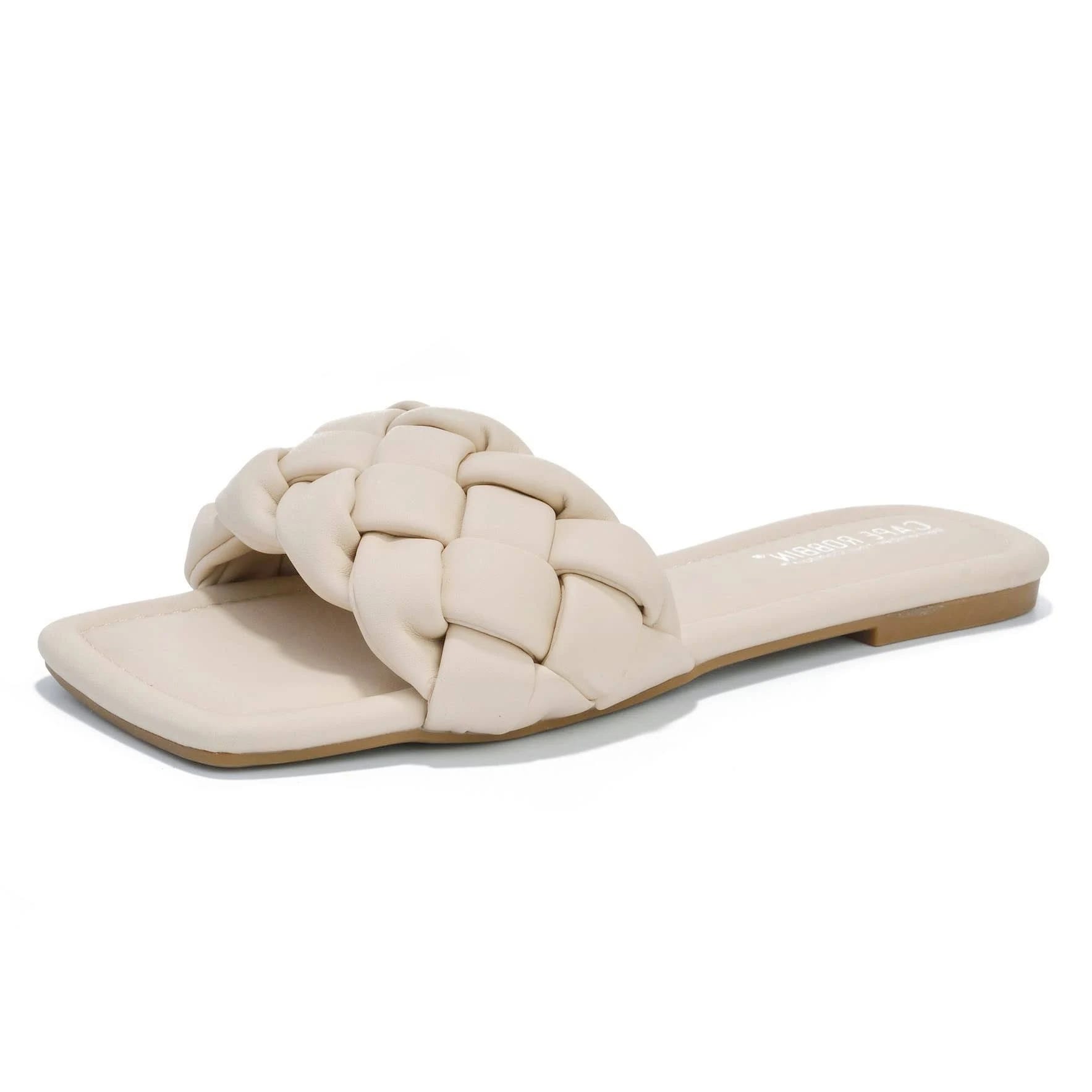 Chic Nude Flat Sandals with Basket Weave Detail | Image