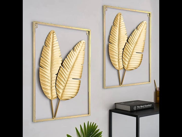 hkaikzo-gold-metal-wall-decor-set-of-2-leaf-wall-hanging-home-decor-with-frame-1
