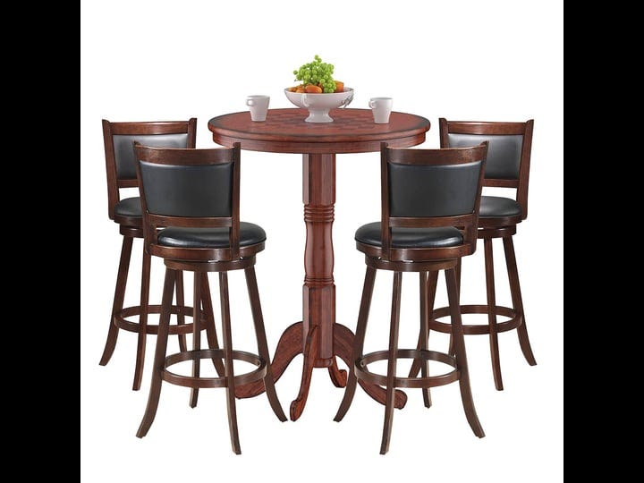 giantex-5-pcs-pub-table-set-wooden-pub-pedestal-side-table-w-stable-base-1