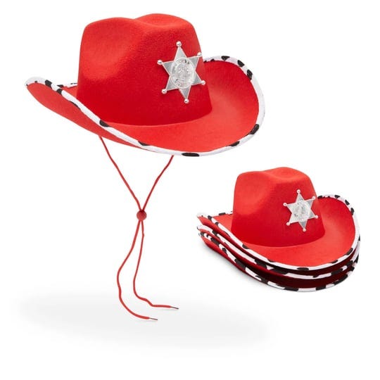 red-cowboy-hats-with-sheriff-badge-for-kids-cow-print-design-4-pack-1