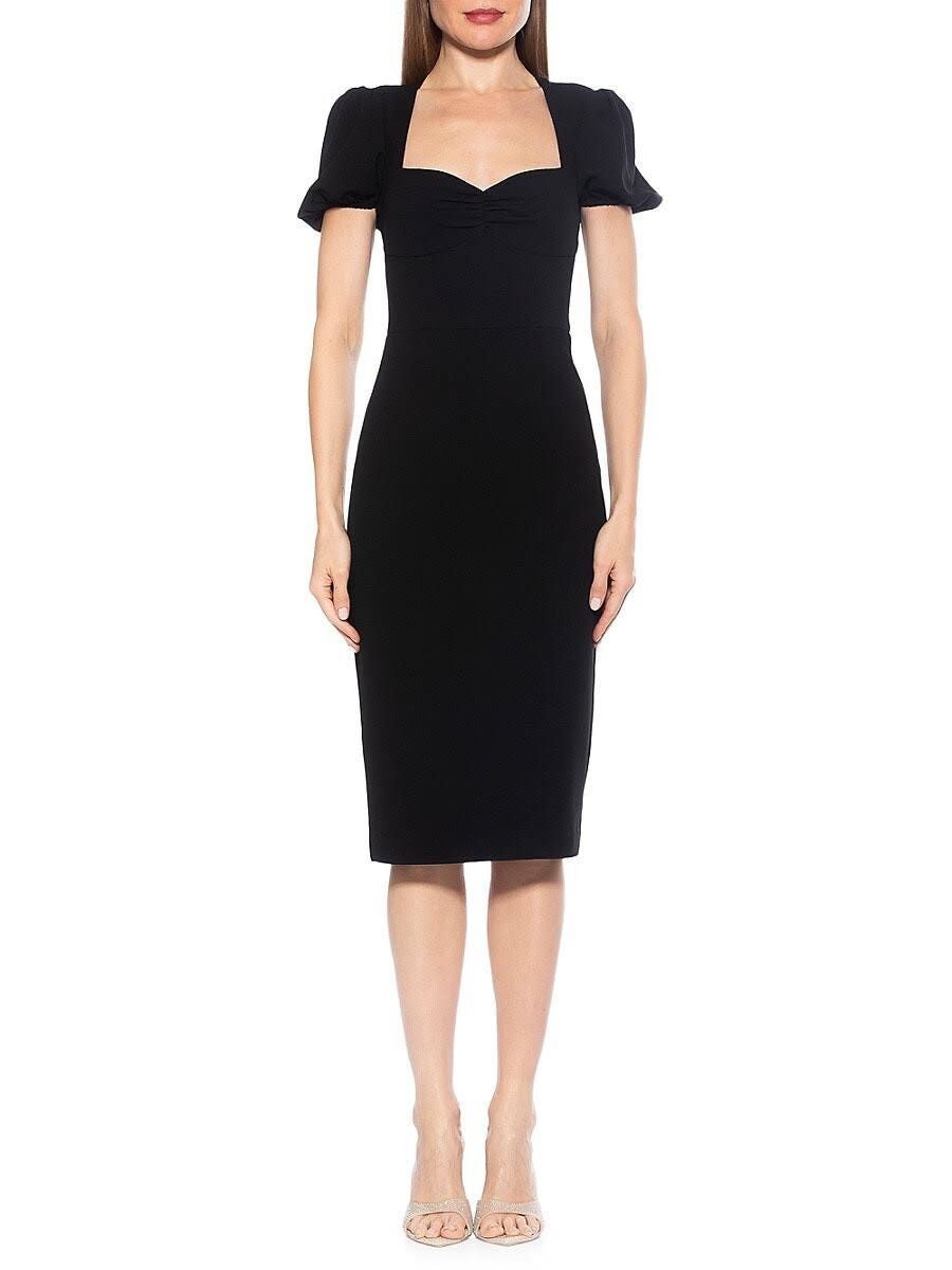 Elegant Black Sheath Dress with Puff Sleeves | Image