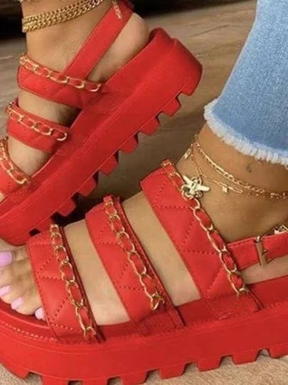 lovelywholesale-street-buckle-design-red-platform-sandals-summer-casual-patchwork-spring-summer-2024-1