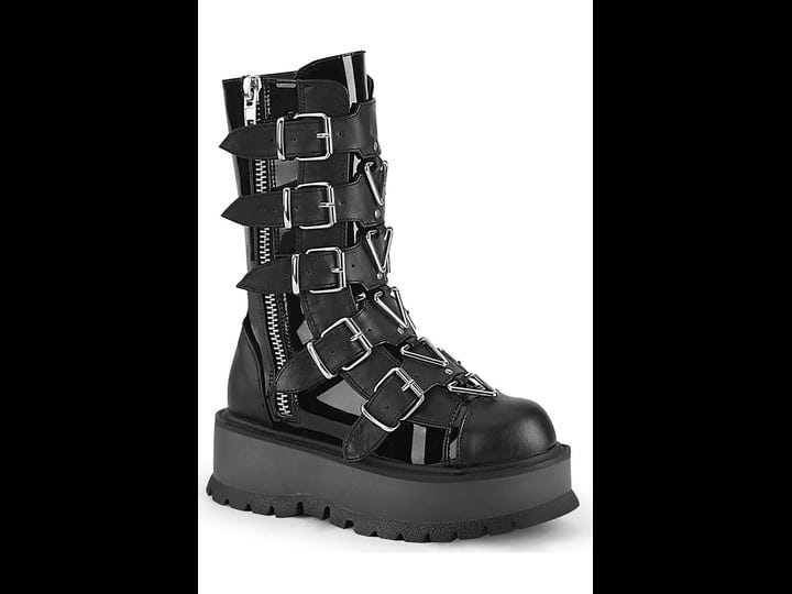demonia-womens-slacker-160-boots-black-pat-vegan-size-8