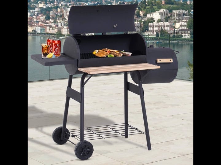 outsunny-48-in-steel-portable-backyard-charcoal-bbq-grill-and-offset-smoker-combo-in-black-with-whee-1