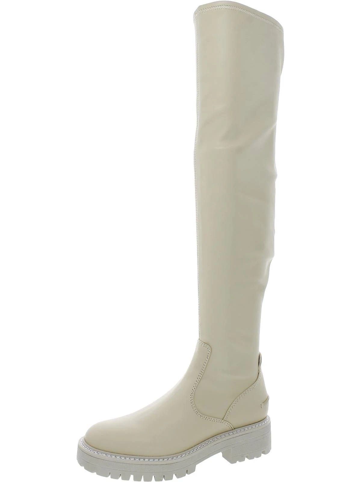 Polished Cream Faux Leather Over-the-Knee Boots | Image