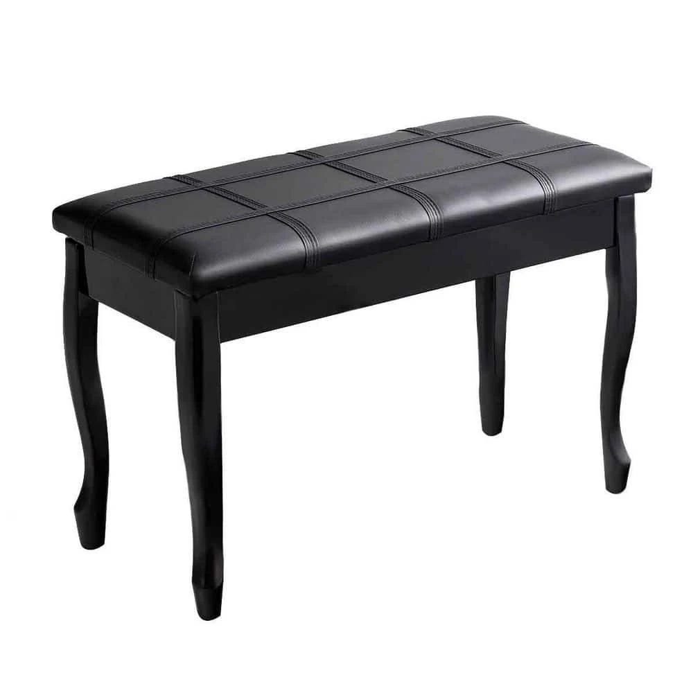 Black PU Leather Piano Bench with Storage Space (19.5