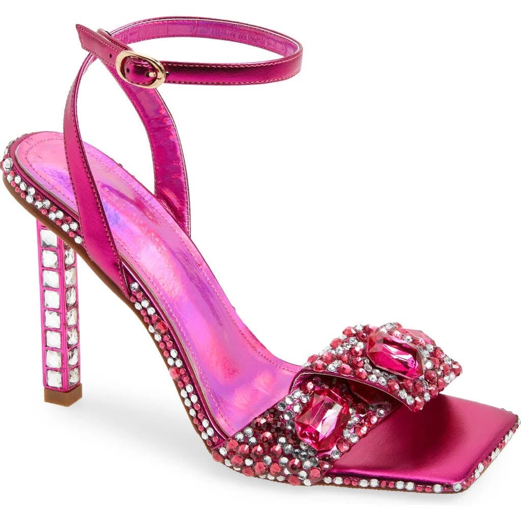 Stylish Pink Rhinestone Heels with Ankle Strap | Image