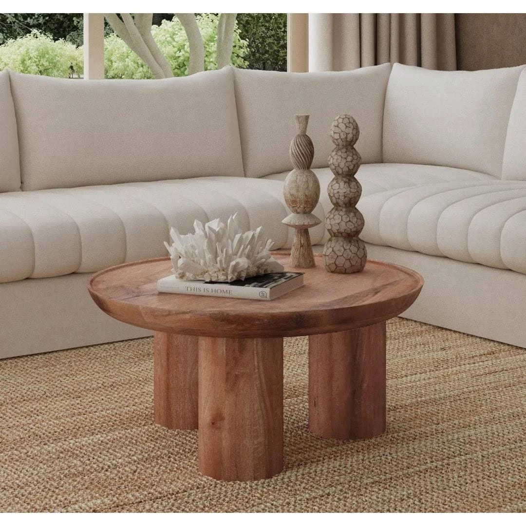 Sandblasted Mango Wood Drum-Style Coffee Table | Image