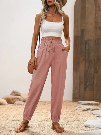 shein-solid-color-paper-bag-waist-pants-with-knotted-belt-and-pockets-casual-loose-fit-trousersm-1