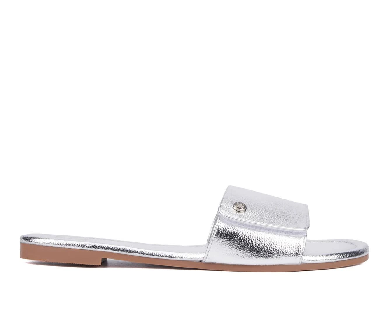 Silver Metallic Adelle Flat Sandals | Image