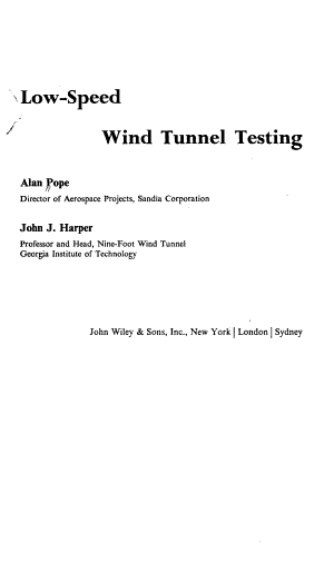 Low Speed Wind Tunnel Testing PDF