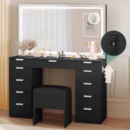 yitahome-vanity-desk-set-with-large-led-lighted-mirror-power-outlet-makeup-vanity-with-11-drawers-an-1
