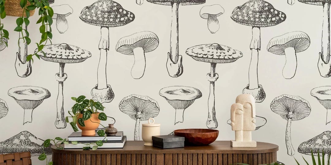 black-mushrooms-pattern-wallpaper-happywall-1