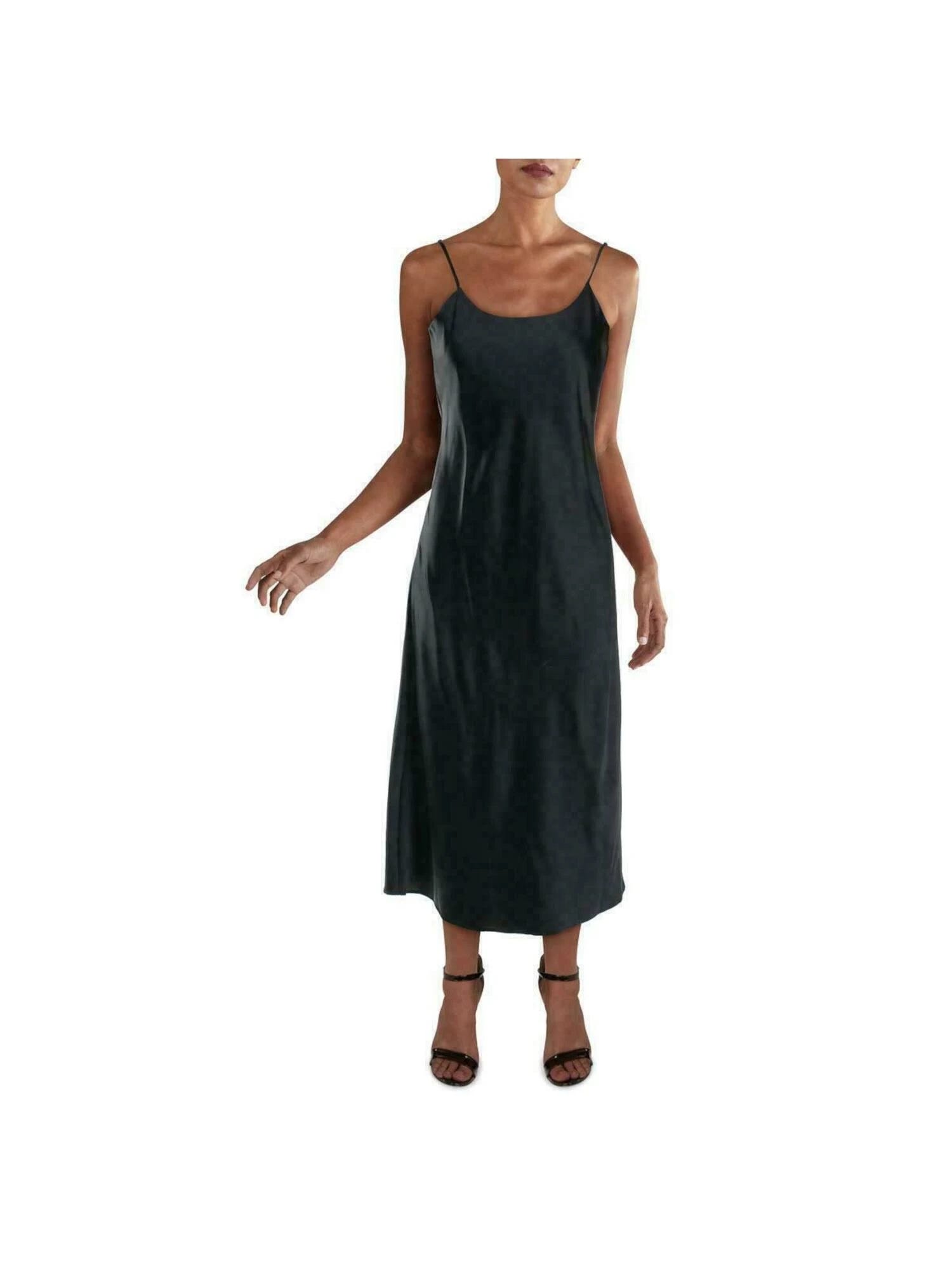 Lisa & Lucy Satin Scoop Neck Mid-Calf Slip Dress in Black | Image