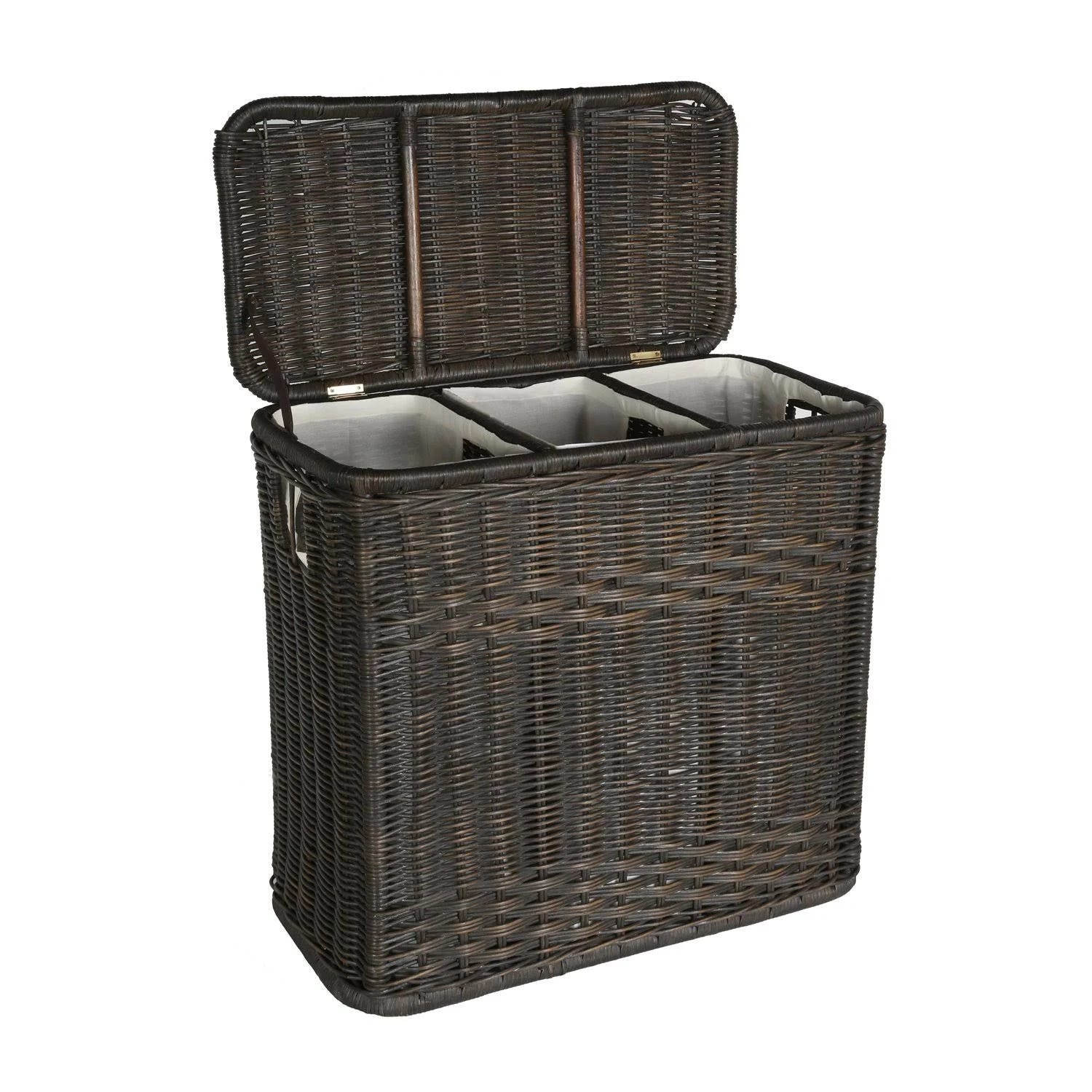 Divided 3-Compartment Wicker Laundry Hamper | Image