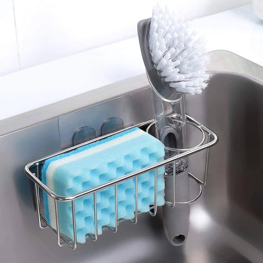 kesol-adhesive-sponge-holder-brush-holder-2-in-1-sink-caddy-sus304-stainless-steel-rust-proof-water--1