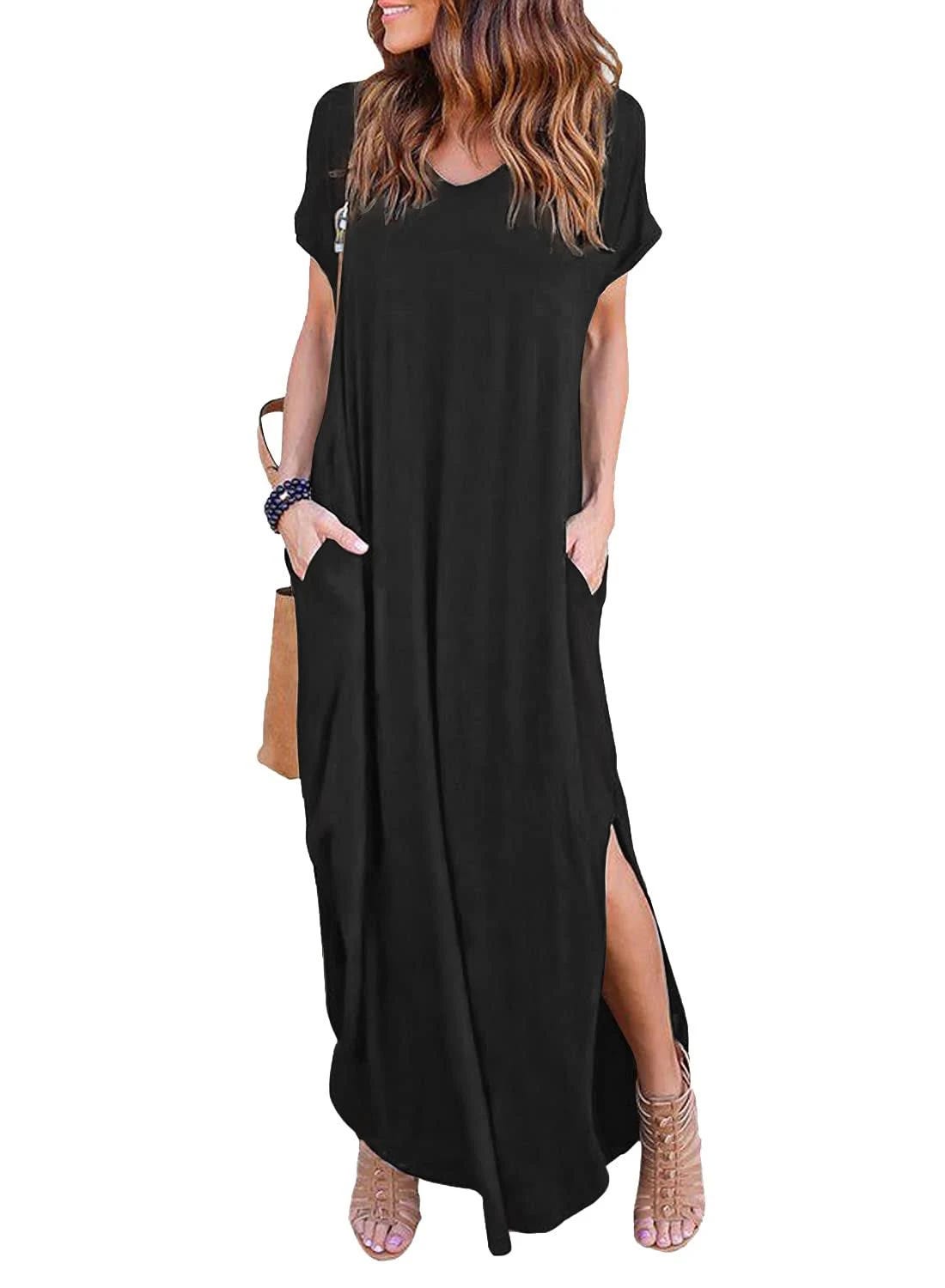 Stylish, Casual Short Sleeve V-Neck Maxi Dress for Women | Image