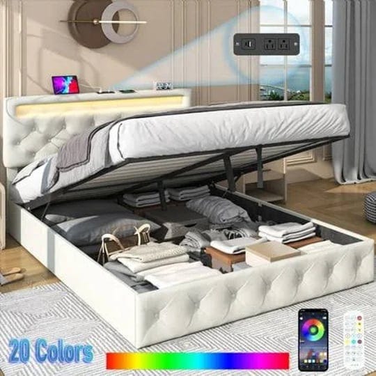 queen-lift-up-bed-frame-with-led-light-power-outlets-velvet-storage-bed-with-adjustable-headboard-up-1