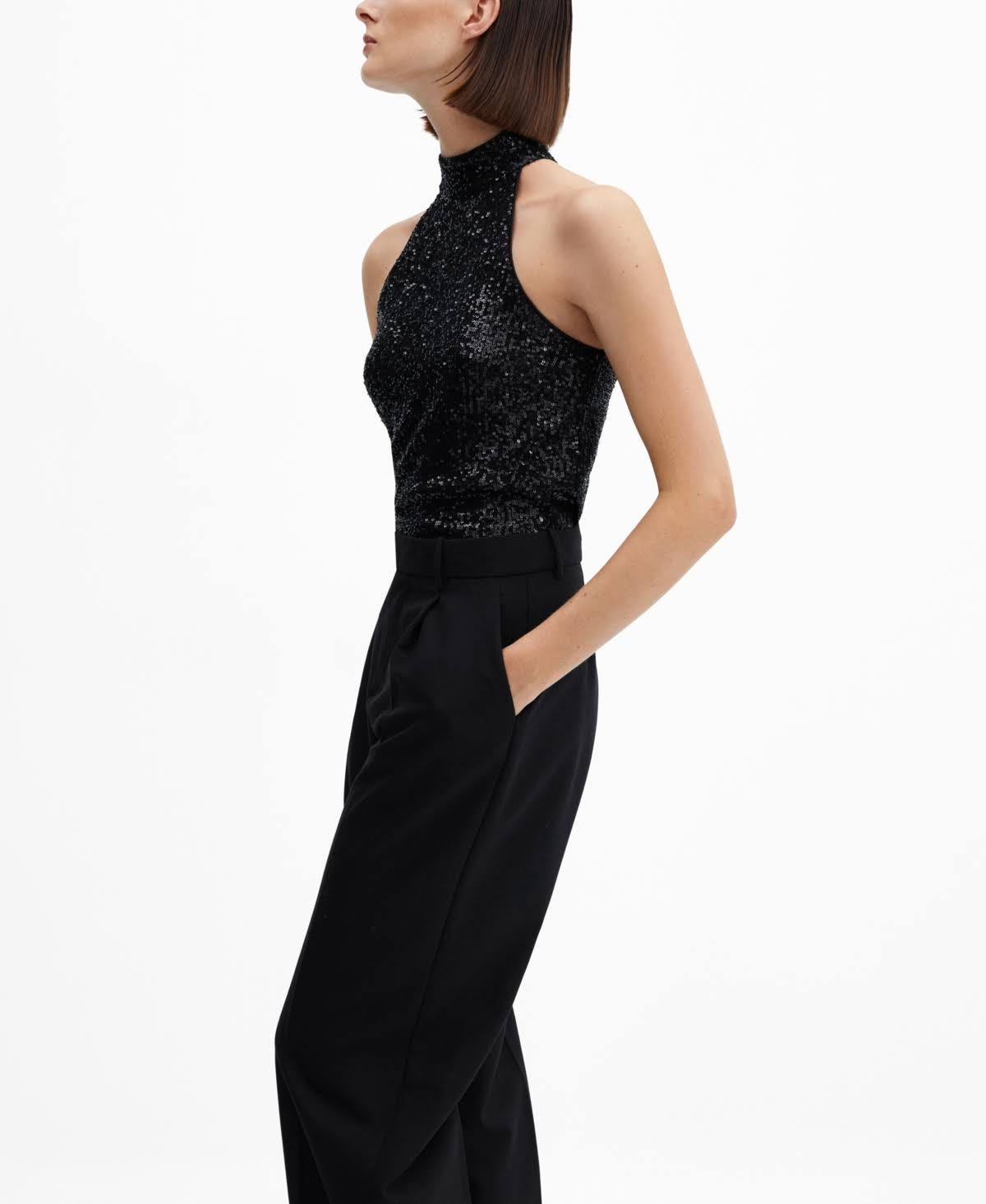Black Sequin Halter Top for Stylish Events | Image