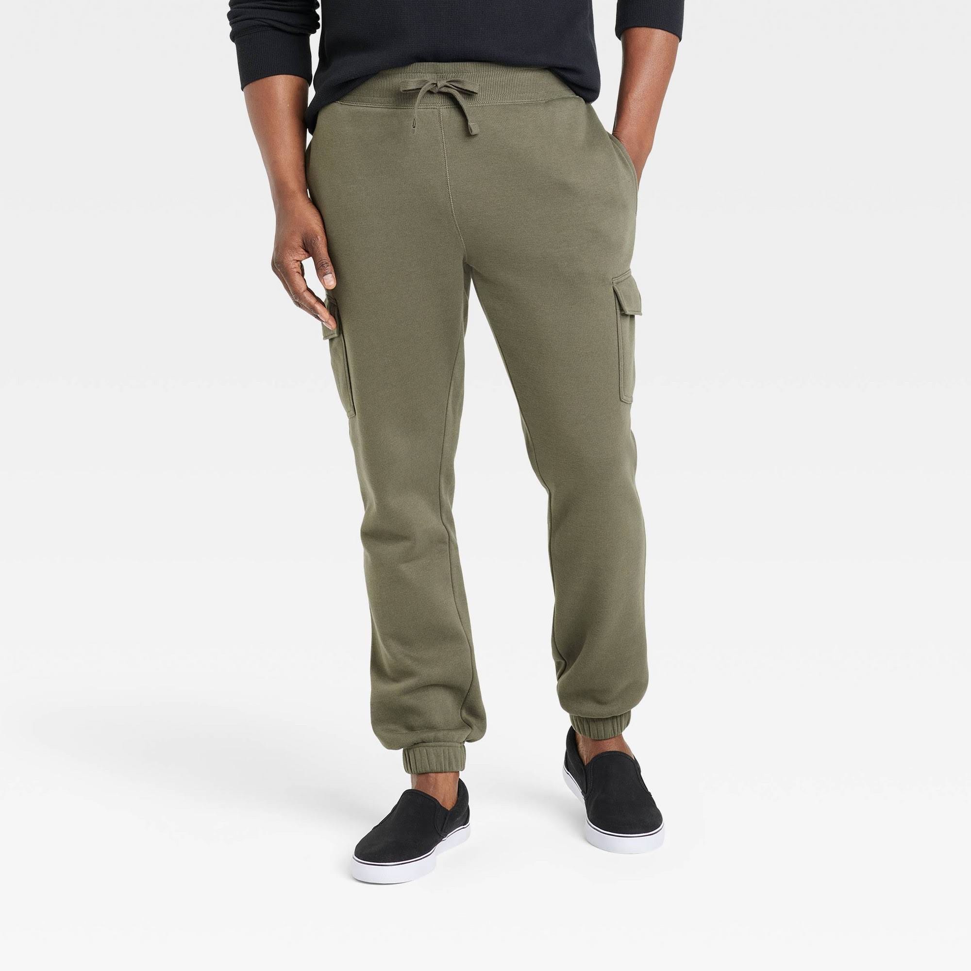 Stylish Men's Extra Soft Fleece Cargo Pants in Olive Green | Image