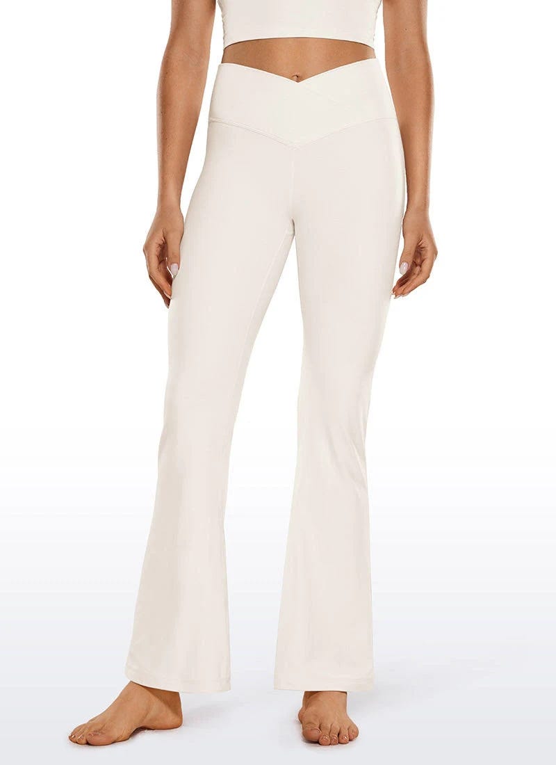 Butterluxe V-Crossover High Waist Flare Leggings - Milky White / L | Image