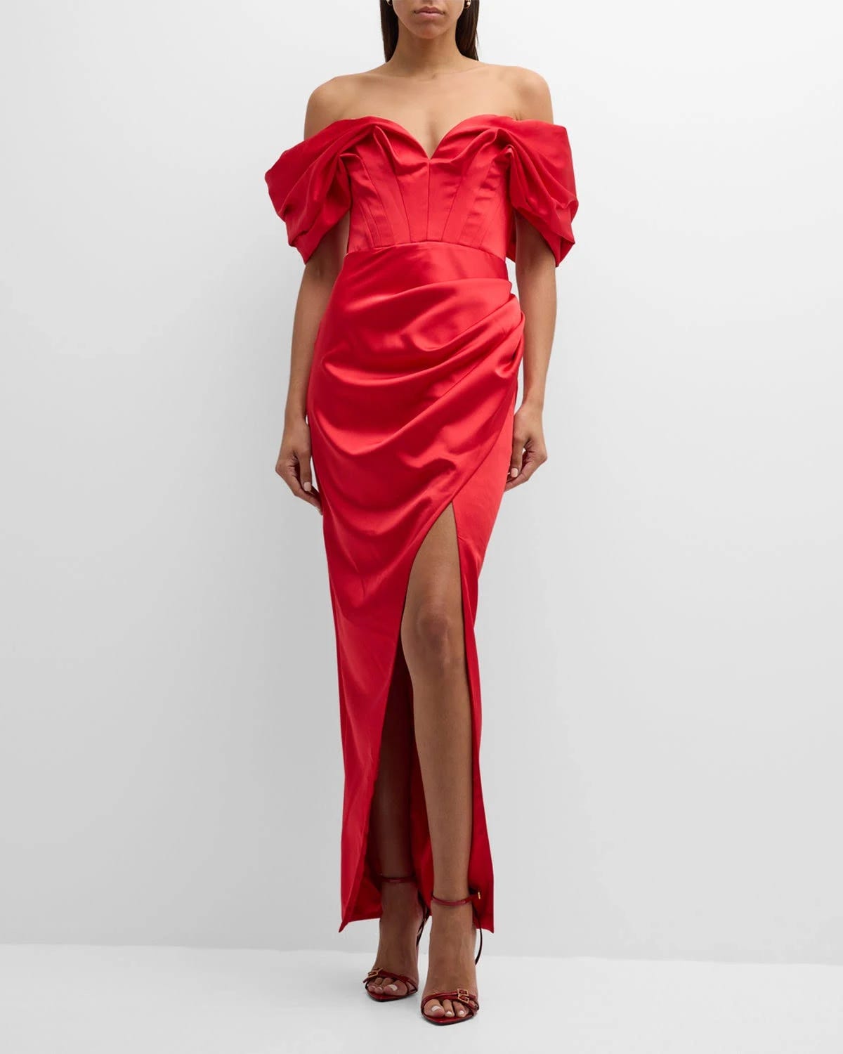 GIGII'S Stylish Off-Shoulder Draped Column Gown | Image