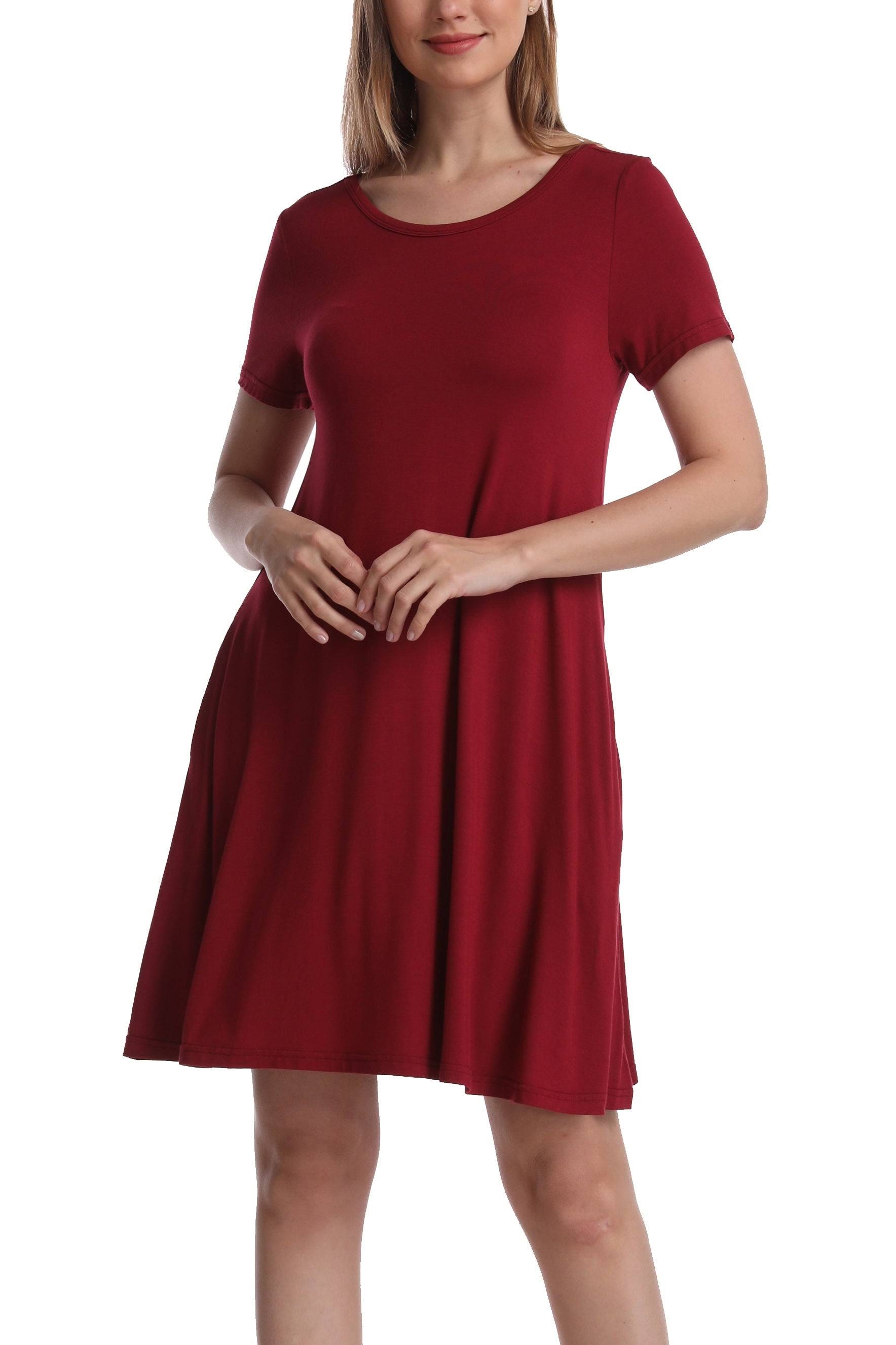 Versatile Crewneck T-Shirt Dress in Red | Image
