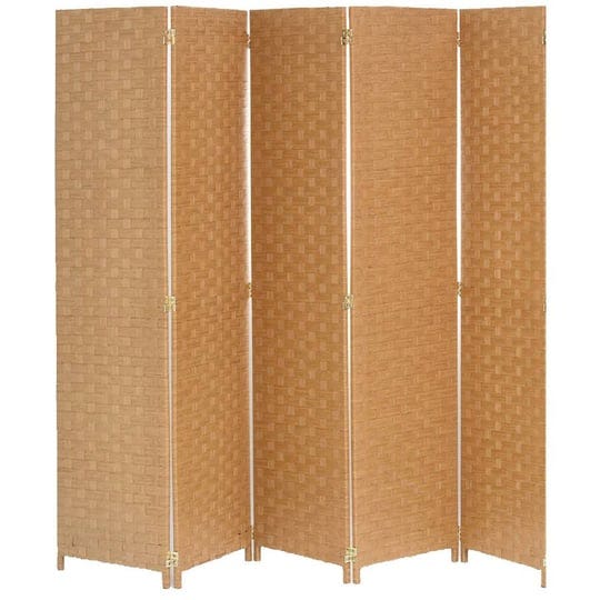 legacy-decor-5-panel-bamboo-woven-panel-room-divider-privacy-partition-screen-beige-color-1