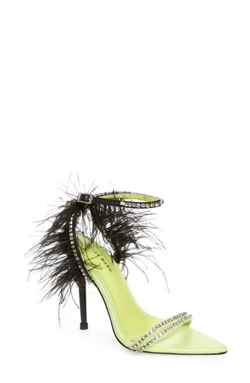 Lime Green Faux Feather Stiletto Sandals | Image