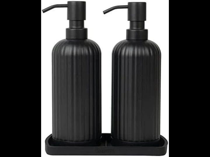 gaussra-18-oz-vertical-stripe-soap-dispenser-with-coaster-matte-black-refillable-liquid-hand-soap-di-1