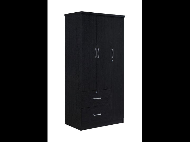 hodedah-3-door-armoire-with-2-drawers-3-shelves-black-1