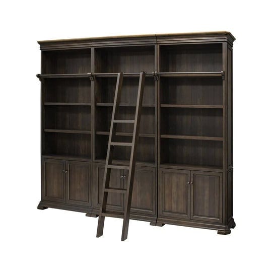 sonoma-brown-executive-bookcase-wall-with-wood-ladder-1