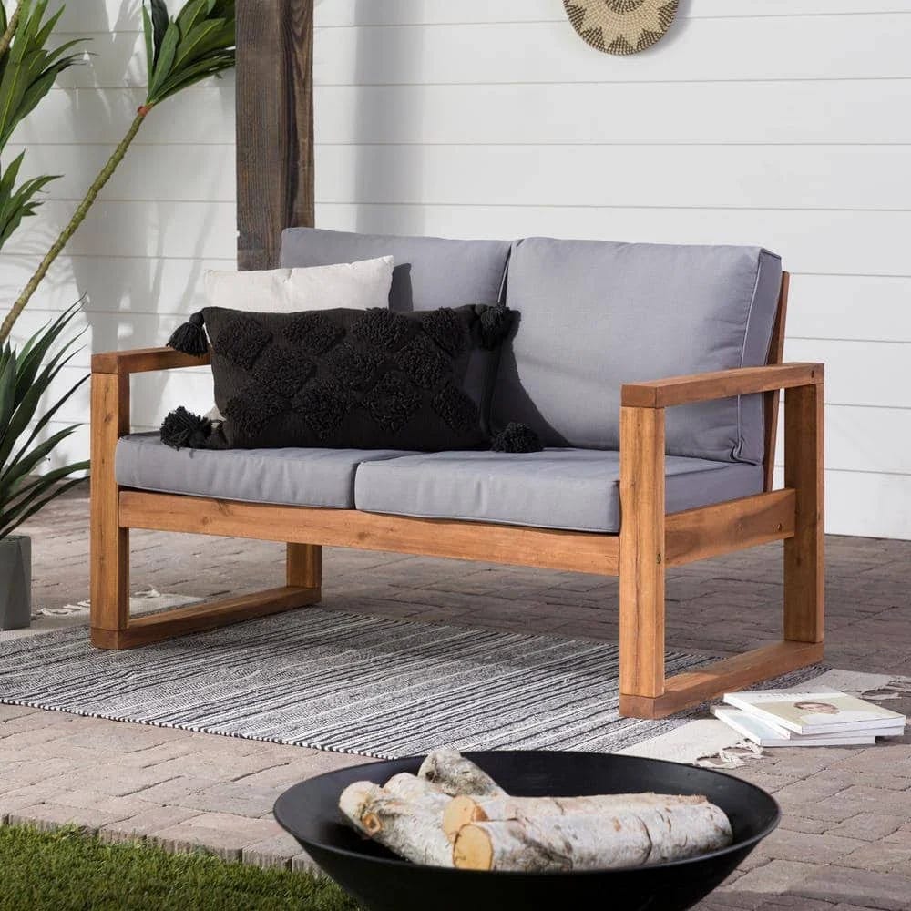 Brown Acacia Loveseat for Cozy Outdoor Relaxation | Image