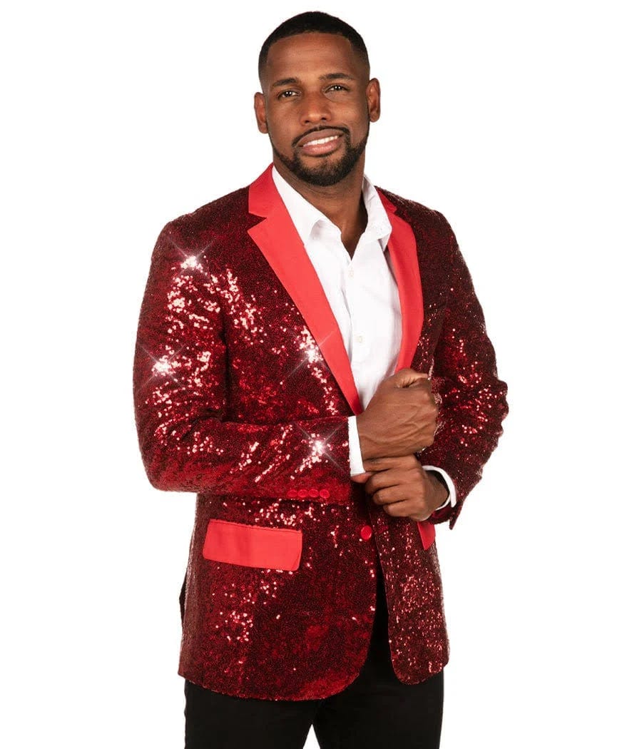 Stylish Red Sequin Christmas Blazer for Men | Image