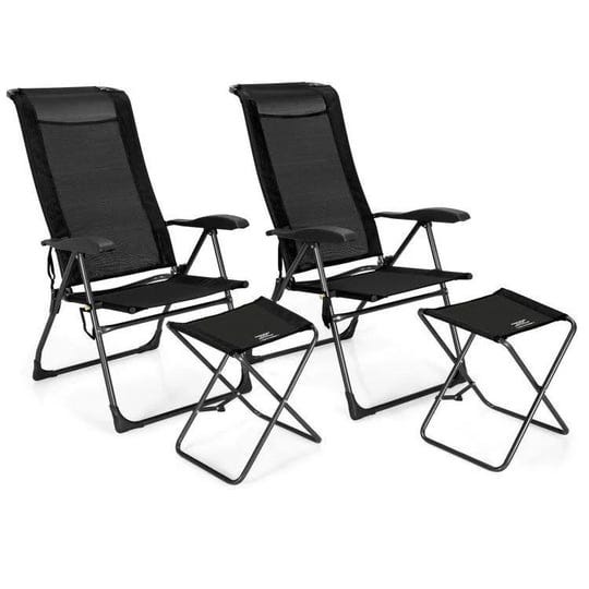 4-pieces-patio-adjustable-back-folding-dining-chair-ottoman-set-black-costway-1