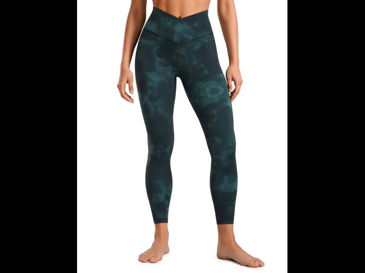 crz-yoga-womens-high-rise-butterluxe-yoga-leggings-25-v-cross-waist-emerald-green-tie-dye-flowers-m-1