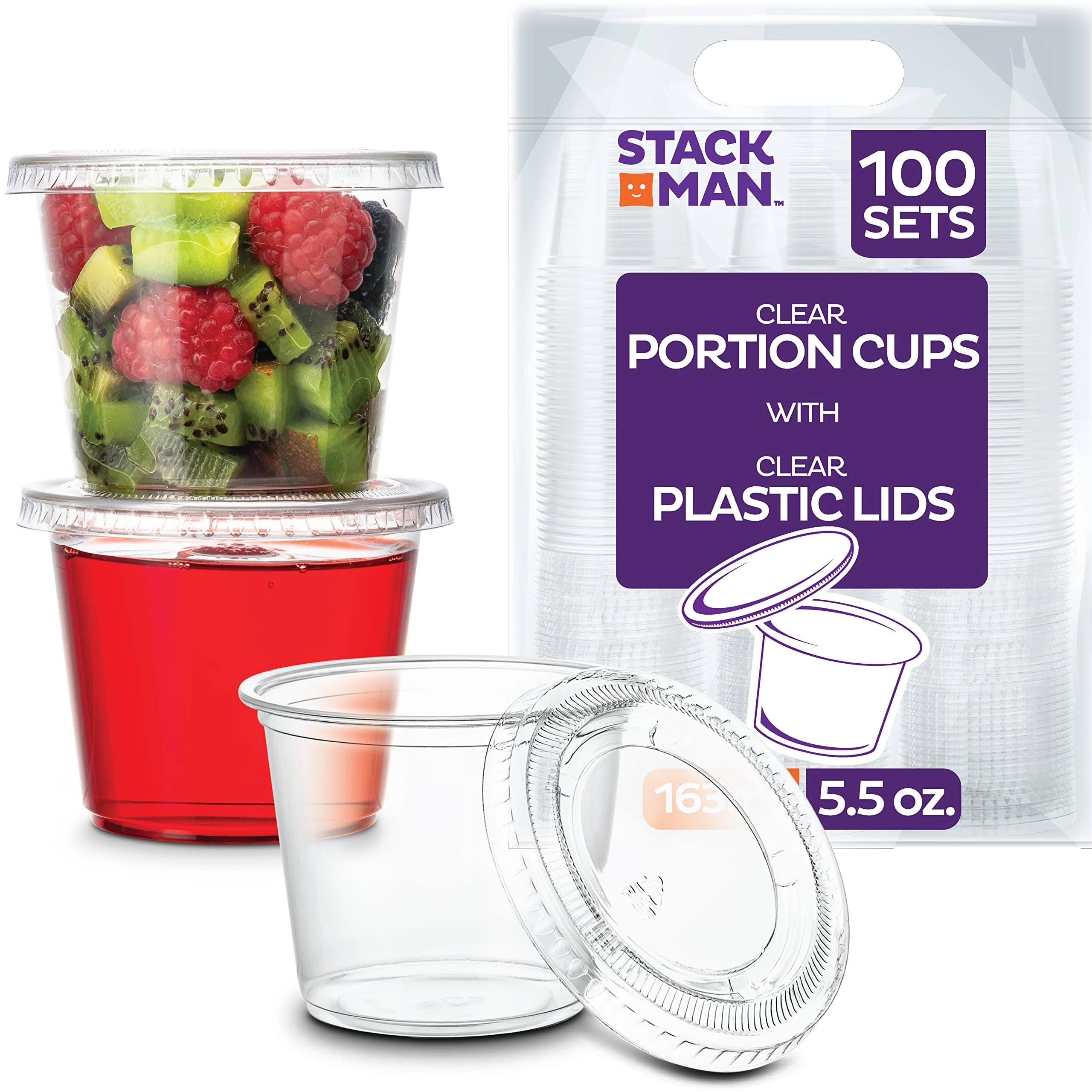 Stack Man Mini Plastic Souffle Cups with Lid - 100 Sets, Ideal for Party or Meal Prep | Image