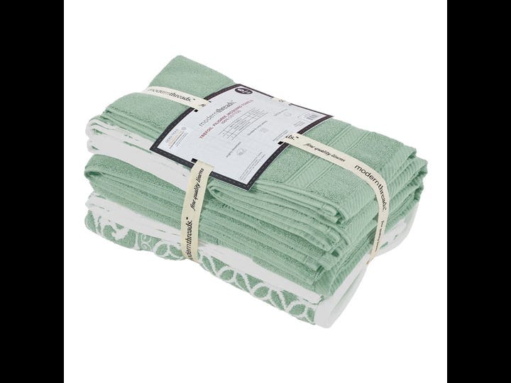 bev-modern-6-piece-cotton-towel-set-jacquard-filigree-pattern-sage-green-1