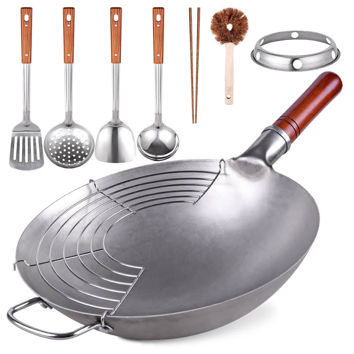 Teewe Hand Hammered Carbon Steel Wok Set with 8 Accessories | Image