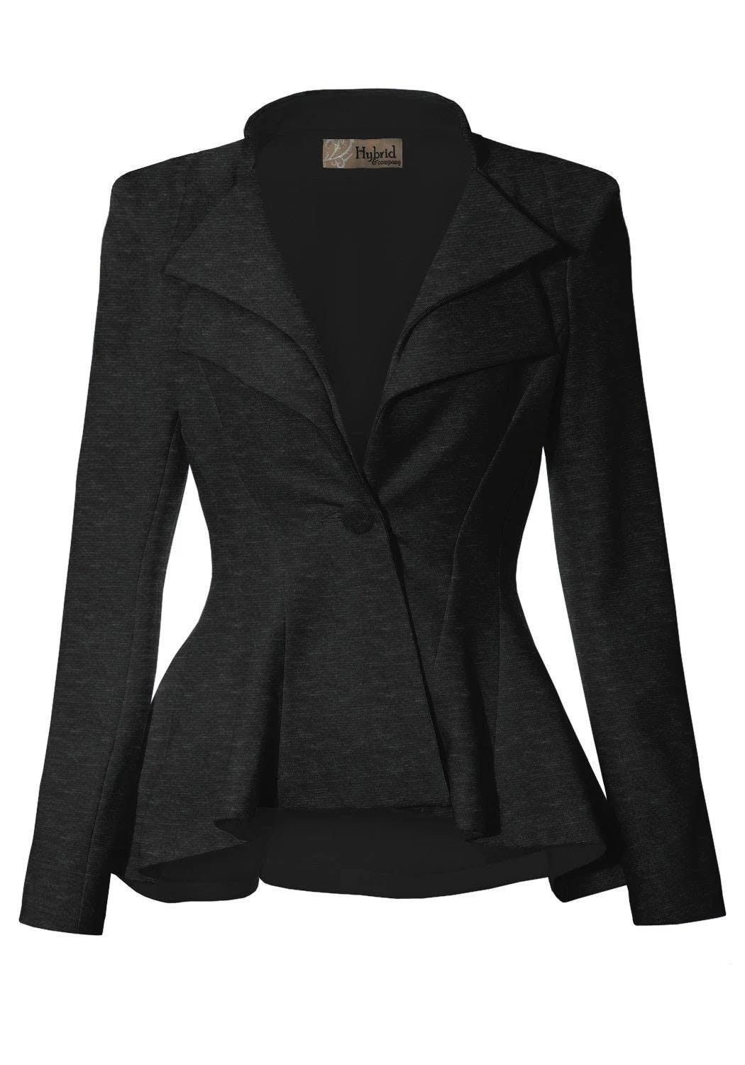 Casual Women's Grey Blazer with Peplum Detailing and Double Notch Lapel | Image