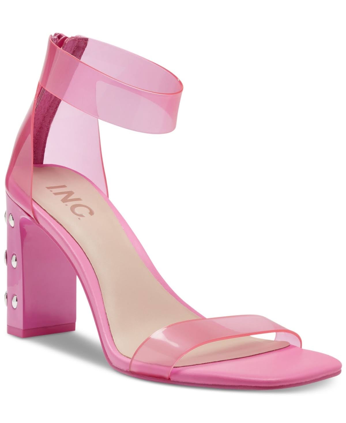 Stylish Clear Pink Studded Dress Heel Sandal by INC | Image