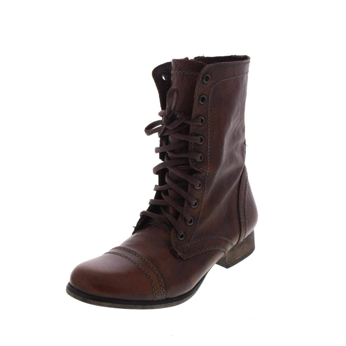 Leather Combat Boot with Round Toe and Zip | Image
