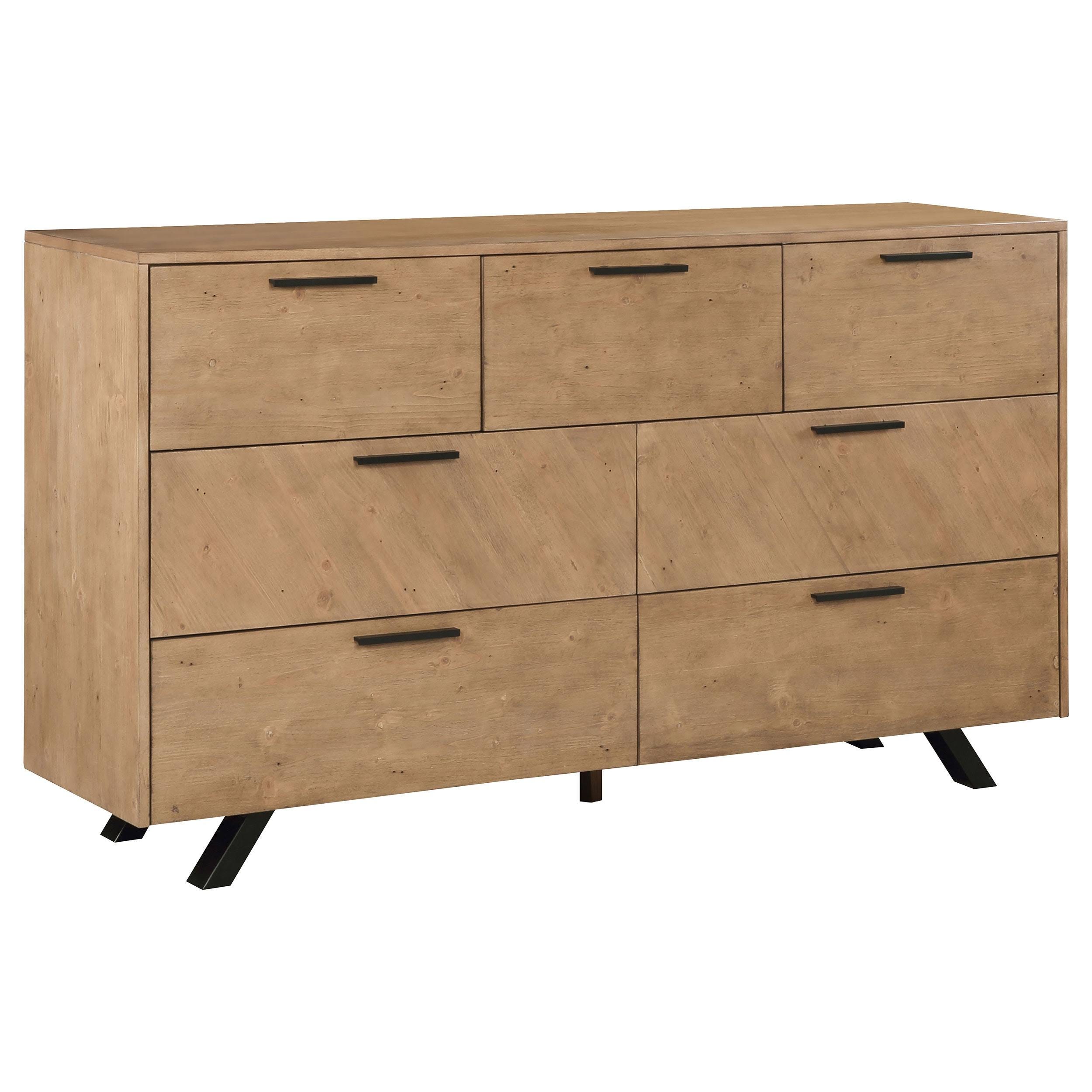 Modern 7-Drawer Dresser with Cedar Bottom Drawers and Honey Brown Finish | Image