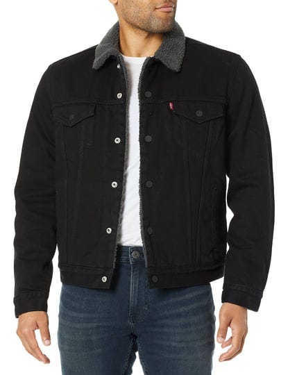 levis-mens-faux-shearling-trim-denim-jacket-black-size-xl-1